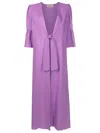 Adriana Degreas Orquidea Vintage Linen Maxi Robe In Purple