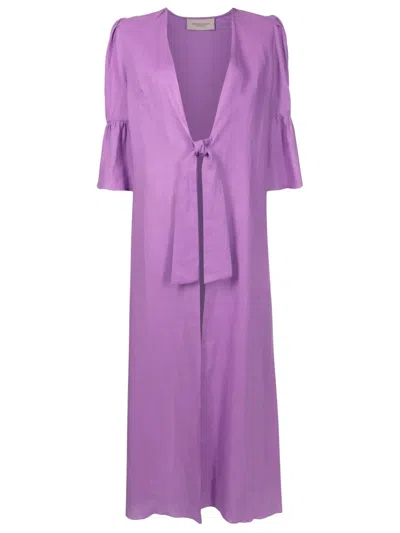 Adriana Degreas Orquidea Vintage Linen Maxi Robe In Purple