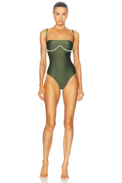 Adriana Degreas Oysters Solid Strapless One Piece Swimsuit In Croco Green