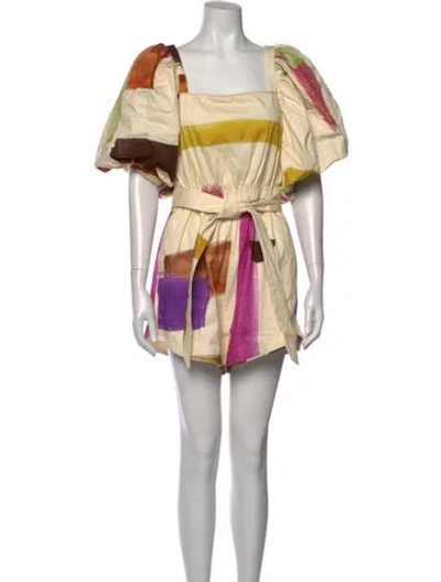 Pre-owned Adriana Degreas Patterned Square Neckline Romper In Neutral