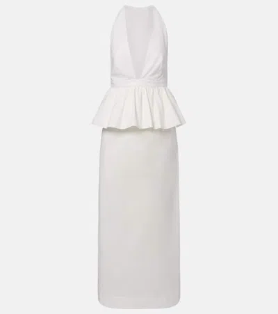Adriana Degreas Peplum Cotton Maxi Dress In White