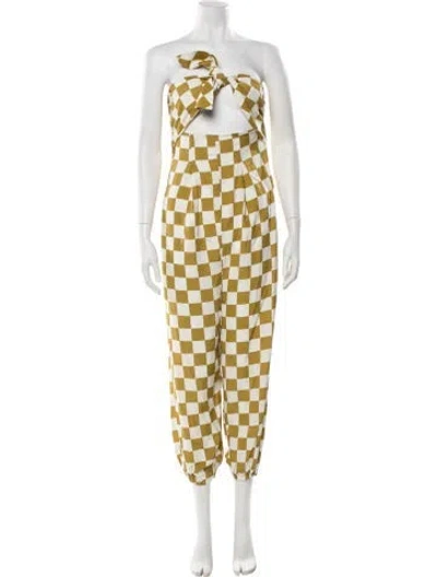 Pre-owned Adriana Degreas Plaid Print Strapless Jumpsuit In Multi
