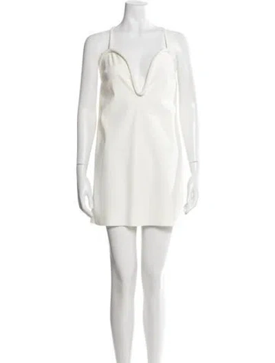 Pre-owned Adriana Degreas Plunge Neckline Mini Dress In White