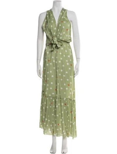 Pre-owned Adriana Degreas Polka Dot Print Long Dress In Green