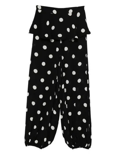 Adriana Degreas Polka-dot Ruffled Trousers In Black
