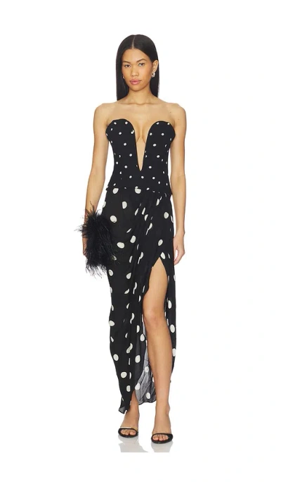 Adriana Degreas Polka Dot Strapless Midi Dress In Black