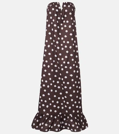 Adriana Degreas Polka-dot Cotton-blend Maxi Dress In Brown