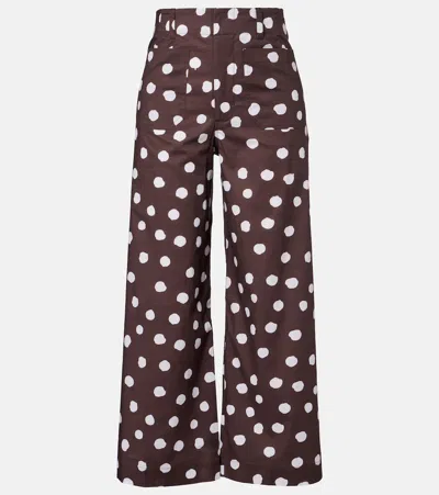 Adriana Degreas Polka-dot Cotton-blend Wide-leg Pants In Brown