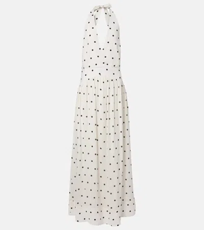 Adriana Degreas Polka-dot Halterneck Maxi Dress In White