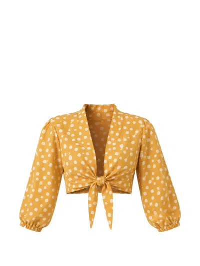 Adriana Degreas Polka-dot Tie-fastening Blouse In Yellow