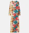 Adriana Degreas Floral Cotton-blend Kaftan In Neutral