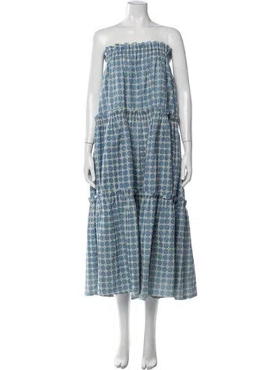 Pre-owned Adriana Degreas Printed Long Dress In Blue