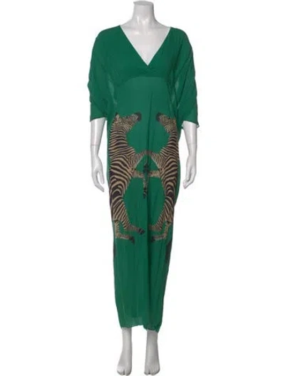 Pre-owned Adriana Degreas Printed Long Dress In Green