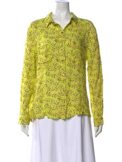 Pre-owned Adriana Degreas Printed Long Sleeve Button-up Top In Green