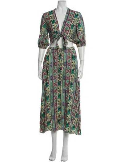 Pre-owned Adriana Degreas Printed Skirt Set W/ Tags In Green