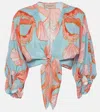 ADRIANA DEGREAS PRINTED TIE-DETAIL SILK CROP TOP