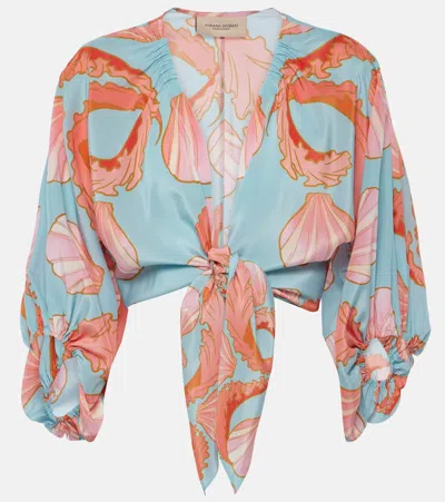 Adriana Degreas Printed Tie-detail Silk Crop Top In Multicoloured