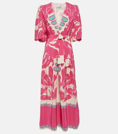Adriana Degreas Puff-sleeve Silk Maxi Dress In Multicoloured