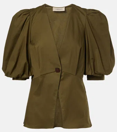 Adriana Degreas Puff-sleeve Cotton-blend Top In Green