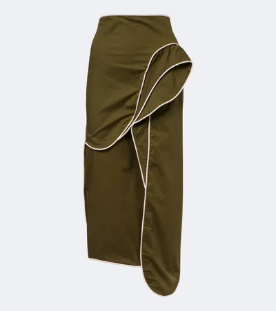 Adriana Degreas Ruffled Cotton-blend Midi Skirt In Green