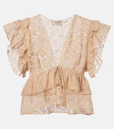 Adriana Degreas Ruffled Lace Crop Top In Brown