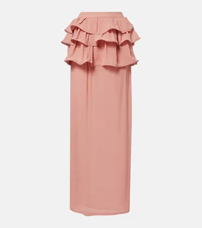 Adriana Degreas Ruffled Maxi Skirt In Pink