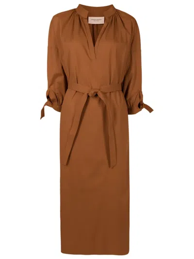 Adriana Degreas Self-tie Cotton-blend Midi Dress In Brown