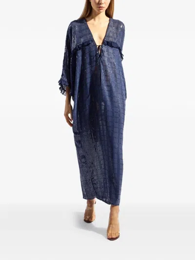 Adriana Degreas Sequin-embellished Ruffled Kaftan In Blue