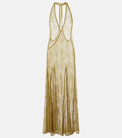 Adriana Degreas Sheer Open-back Lace Maxi Dress In Green