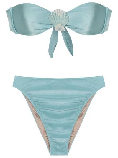 Adriana Degreas Shell-appliqué Bikini In Blue