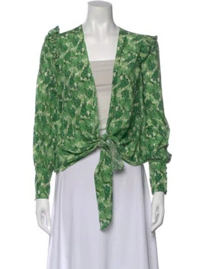 Pre-owned Adriana Degreas Silk Floral Print Blouse W/ Tags In Green