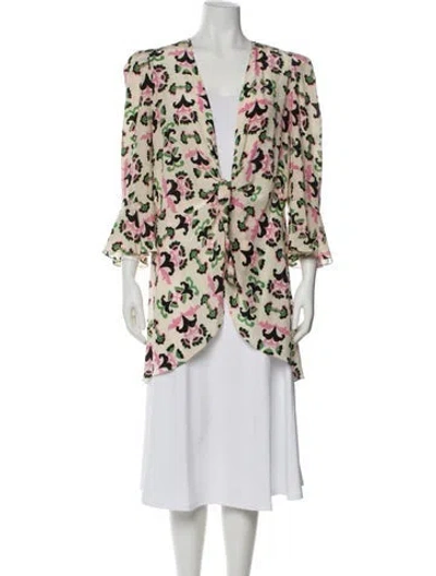 Pre-owned Adriana Degreas Silk Floral Print Evening Jacket In Neutral