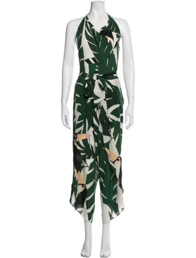 Pre-owned Adriana Degreas Silk Graphic Print Jumpsuit In Green