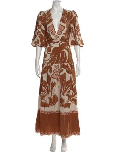 Pre-owned Adriana Degreas Silk Long Dress In Brown