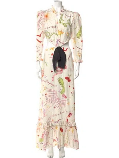 Pre-owned Adriana Degreas Silk Long Dress In Neutral