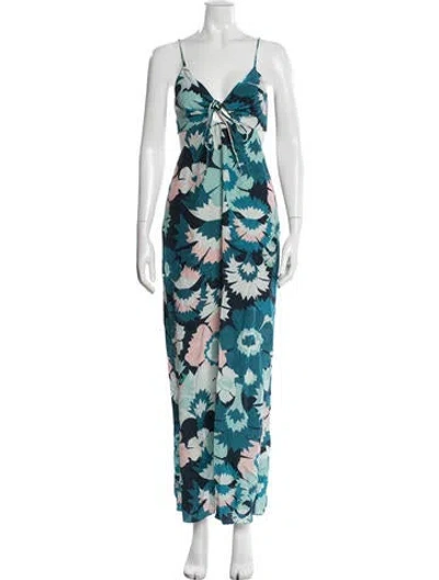 Pre-owned Adriana Degreas Silk Long Dress W/ Tags In Blue