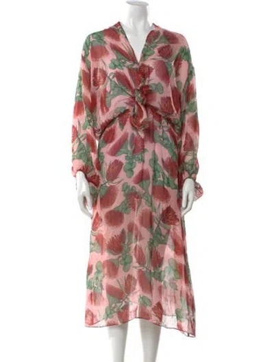 Pre-owned Adriana Degreas Silk Midi Length Dress W/ Tags In Pink