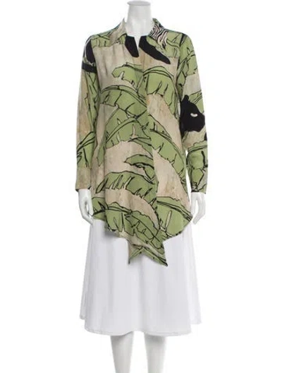 Pre-owned Adriana Degreas Silk Printed Blouse In Green