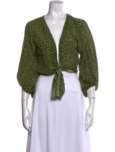 Pre-owned Adriana Degreas Silk Printed Crop Top In Green