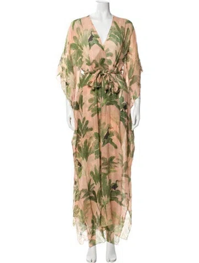 Pre-owned Adriana Degreas Silk Printed Robe In Orange