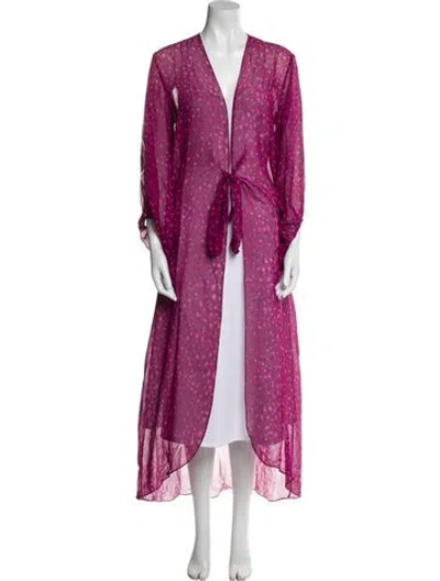 Pre-owned Adriana Degreas Silk Printed Robe W/ Tags In Purple
