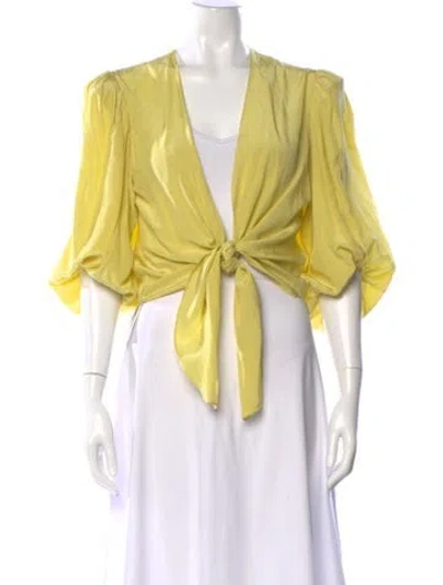 Pre-owned Adriana Degreas Silk V-neck Blouse In Yellow