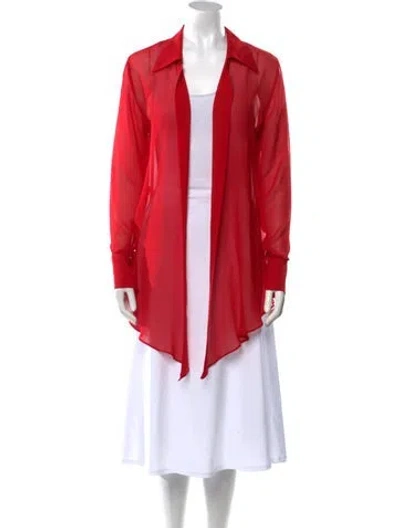 Pre-owned Adriana Degreas Silk V-neck Tunic In Red