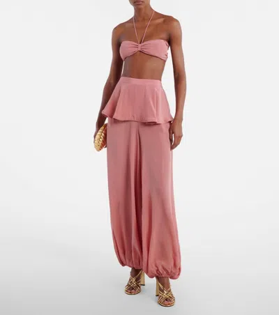 Adriana Degreas Solid Bandeau Halter Bikini Top In Vintage Rose In Pink