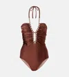Adriana Degreas Solid Chain Halterneck Swimsuit In Brown