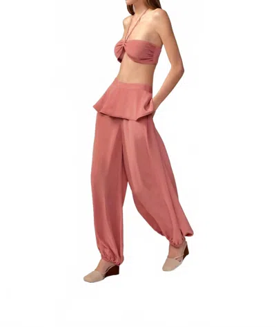 Adriana Degreas Solid Peplum Maxi Pants In Vintage Rose In Pink