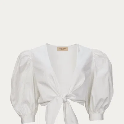 Adriana Degreas Solid Puff-sleeve Cropped Blouse In White