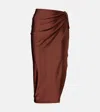 Adriana Degreas Solid Ruched Gathered Midi Skirt In Brown