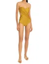 Adriana Degreas Solid Strapless Swimsuit With Cut-outs In Citrus In Gold