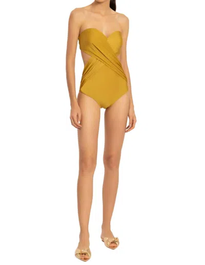 ADRIANA DEGREAS SOLID STRAPLESS SWIMSUIT WITH CUT-OUTS IN CITRUS